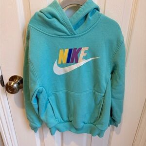 Nike Kids Aqua Hoodie with Multicolor Logo